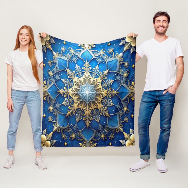 Velo Cobertor de Fleece Azul Dourado Decorativo (In Situ)