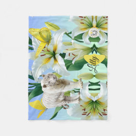 Velo Cobertor de Fleece Branco Tigre Amarelo Lírio