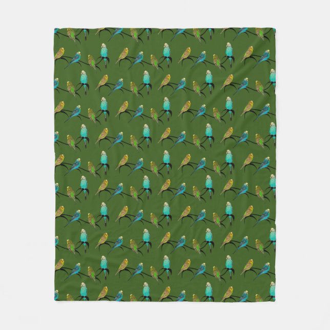Velo Cobertor de Fleece Budgie Frenzy (Verde Escuro) (Frente)