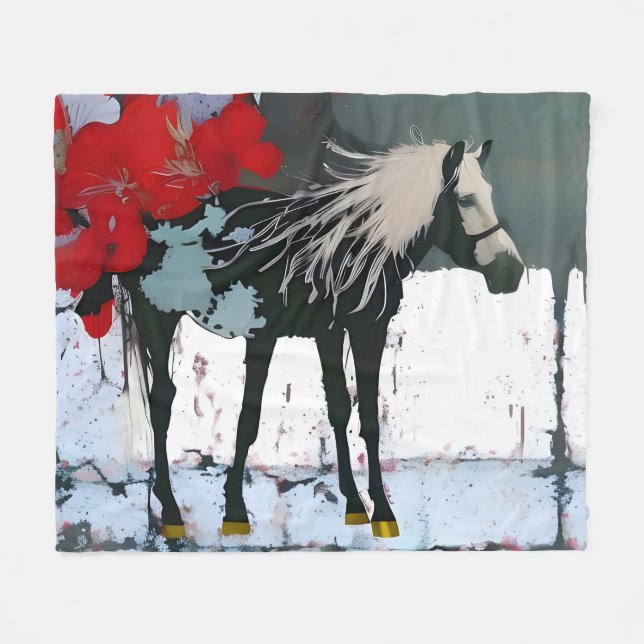 Velo Cobertor de Fleece Cavalo Floral (Frente (Horizontal))