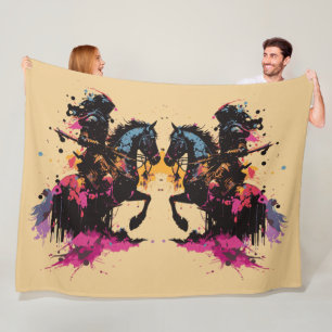 Velo Cobertor de Fleece Cavalo Guerreiro Aquarela