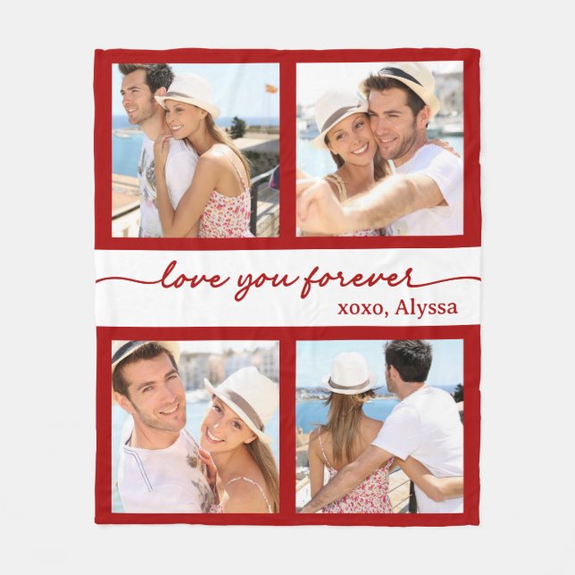 Velo Cobertor de Fleece com 4 Fotos 'Love You Forever' (Frente)