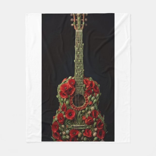 Velo Cobertor de Fleece com Arte de Guitarra Floral ADO (Frente)