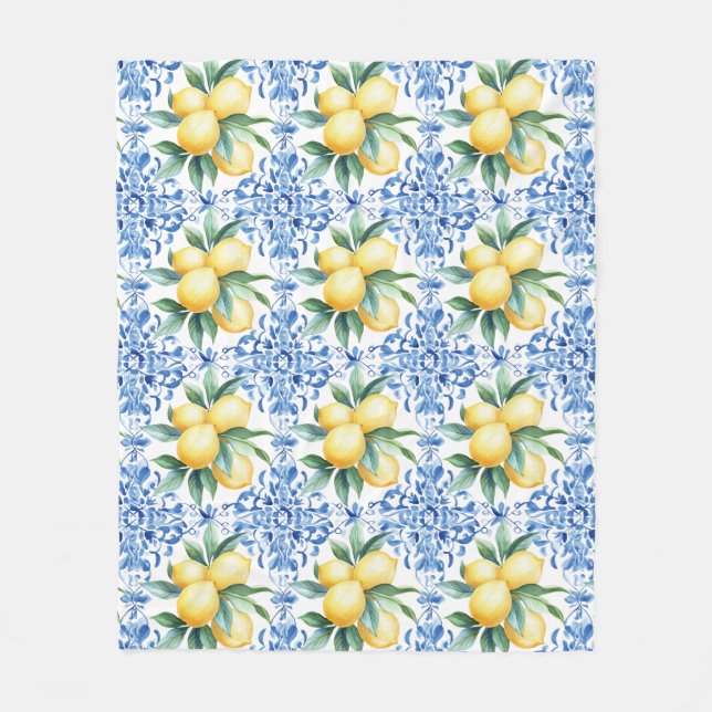 Velo Cobertor de Fleece com Azulejo Azul Limão em Aquar (Frente)