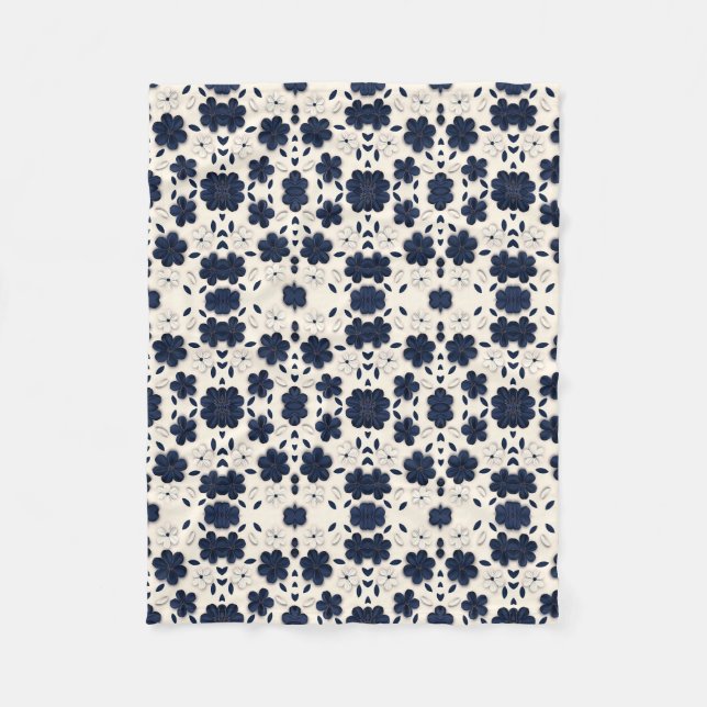 Velo Cobertor de Fleece com Azulejo Geométrico Azul Mar (Frente)