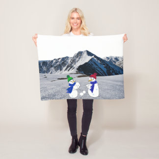 Velo Cobertor de Fleece com Bonecos de Neve na Montanha