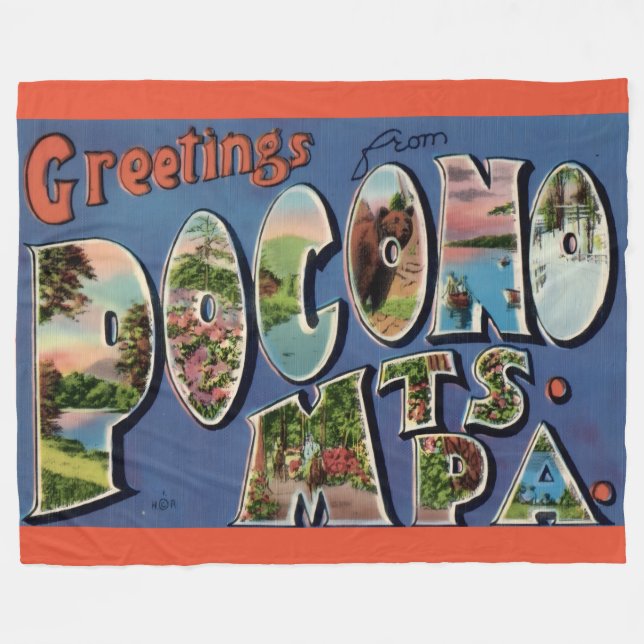 Velo Cobertor de Fleece com Cartão Postal Antigo de Poc (Frente (Horizontal))
