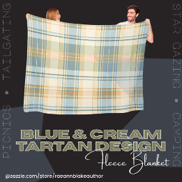 Velo Cobertor de Fleece com Design de Tartan Azul e Cre