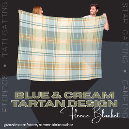 Velo Cobertor de Fleece com Design de Tartan Azul e Cre