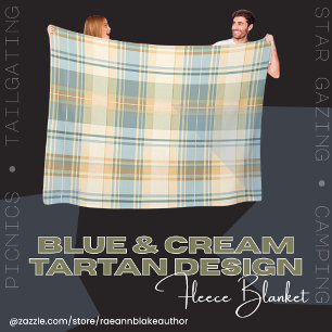 Velo Cobertor de Fleece com Design de Tartan Azul e Cre