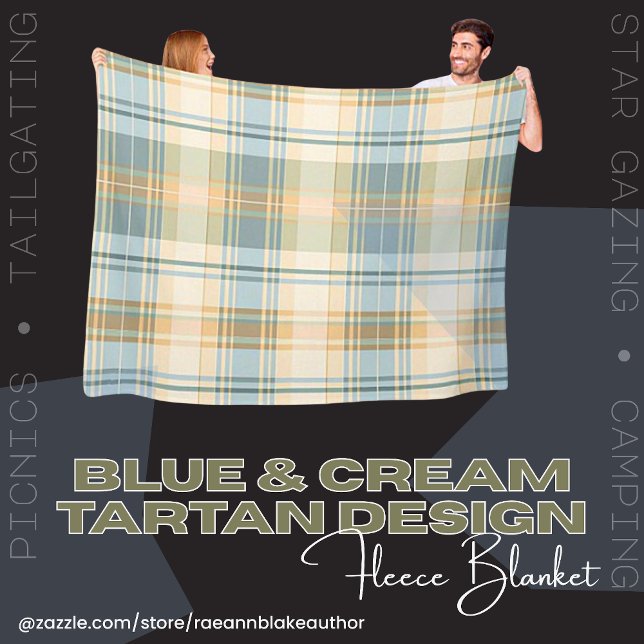 Velo Cobertor de Fleece com Design de Tartan Azul e Cre (Criador carregado)