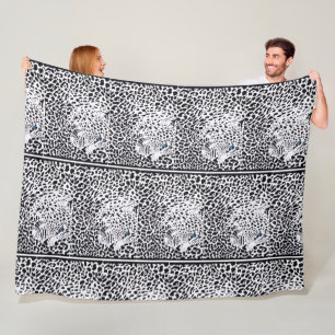 Velo Cobertor de Fleece com Estampa de Leopardo Preto e