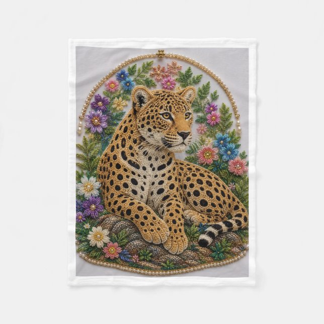 Velo Cobertor de Fleece com Estilo de Bordado de Leopar (Frente)