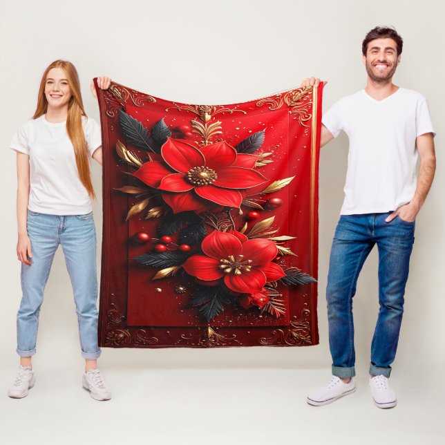 Velo Cobertor de Fleece com Flores Vermelhas (In Situ)