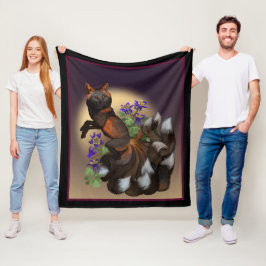 Velo Cobertor de Fleece com Kitsune e Flores de Columbi
