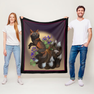 Velo Cobertor de Fleece com Kitsune e Flores de Columbi
