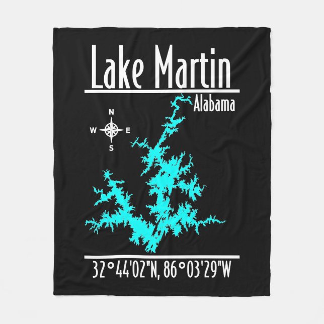 Velo Cobertor de Fleece com Mapa do Lago Martin Alabama (Frente)