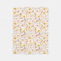 Cobertor de Fleece com Monograma Floral de Flor Si
