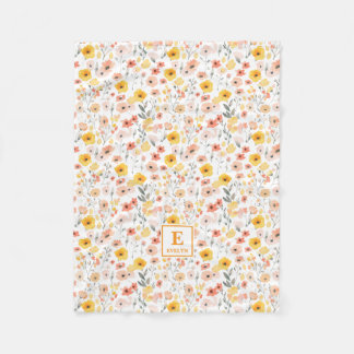 Velo Cobertor de Fleece com Monograma Floral de Flor Si
