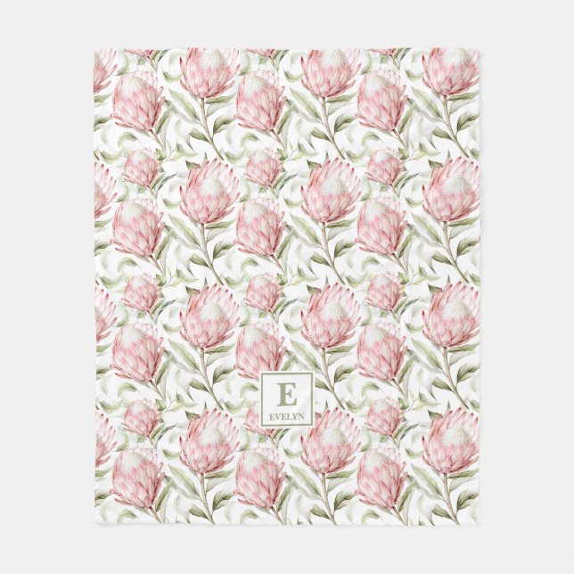 Velo Cobertor de Fleece com Monograma Floral Protea Ros (Frente)