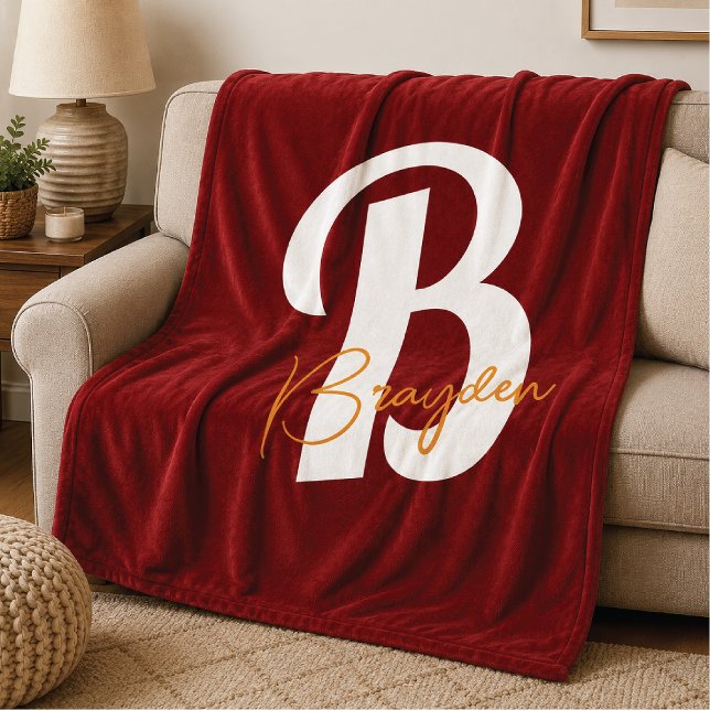 Velo Cobertor de Fleece com Monograma Vermelho Personal (Criador carregado)
