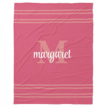 Cobertor de Fleece com nome monograma rosa choque 