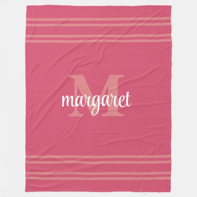 Velo Cobertor de Fleece com nome monograma rosa escuro  (Frente)