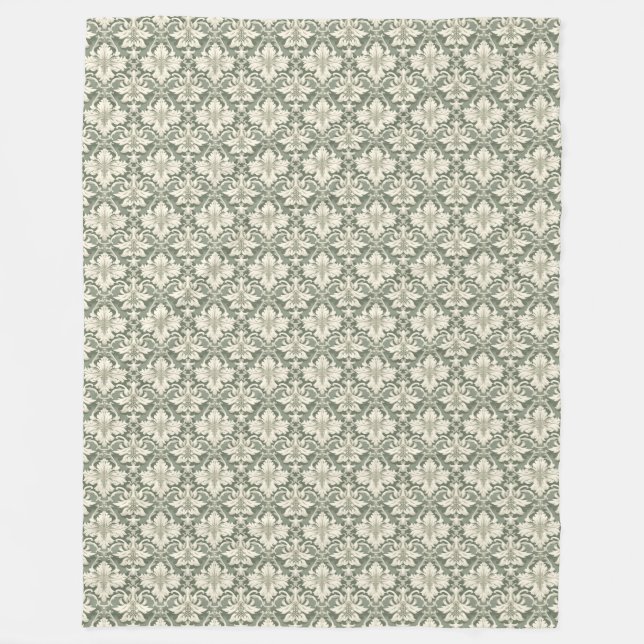 Velo Cobertor de Fleece com Padrão Damask em Verde Salv (Frente)