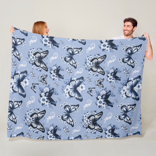 Velo Cobertor de Fleece com Padrão de Borboleta Azul (In Situ)