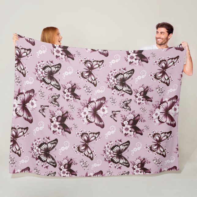 Velo Cobertor de Fleece com Padrão de Borboleta Rosa (In Situ)