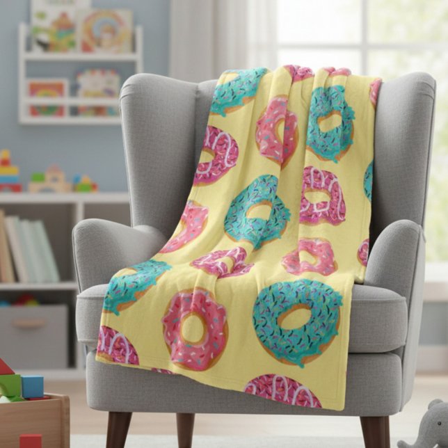 Velo Cobertor de Fleece com Padrão de Donuts Fofo e Col (Criador carregado)