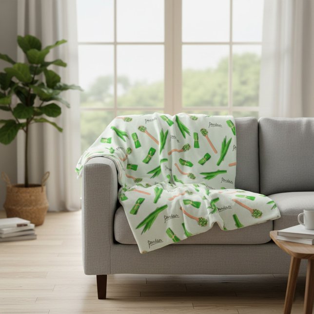 Velo Cobertor de Fleece com Padrão de Folha de Pandan (Criador carregado)