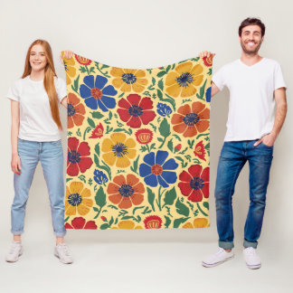 Velo Cobertor de Fleece com Padrão Floral de Arte Folcl