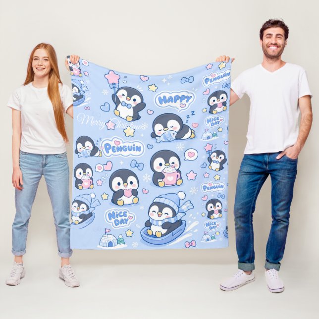 Velo Cobertor de Fleece com Pinguim Fofo de Natal (In Situ)