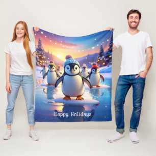 Velo Cobertor de Fleece com Pinguins Fofos em Chapéus d