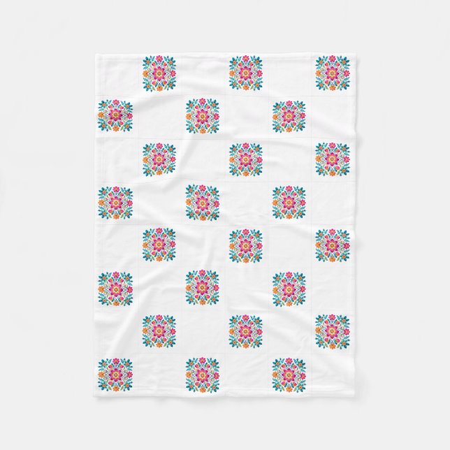 Velo Cobertor de Fleece com Remendo Floral Mexicano (Frente)