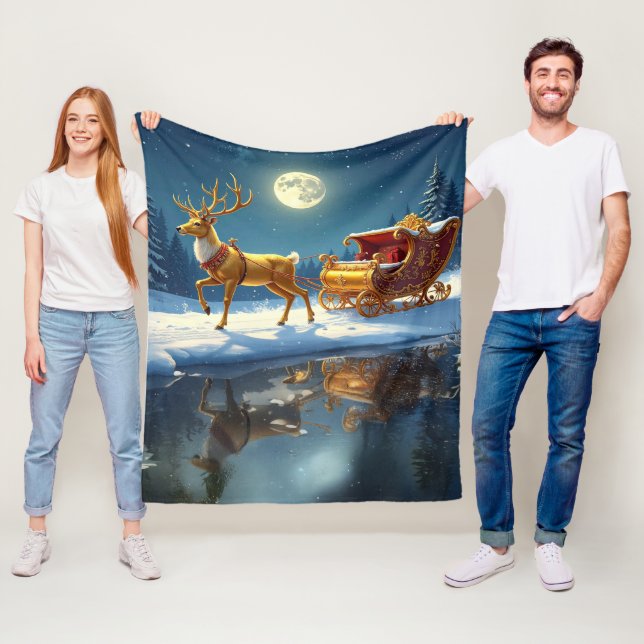 Velo Cobertor de Fleece com Trenó de Natal de Rena (In Situ)