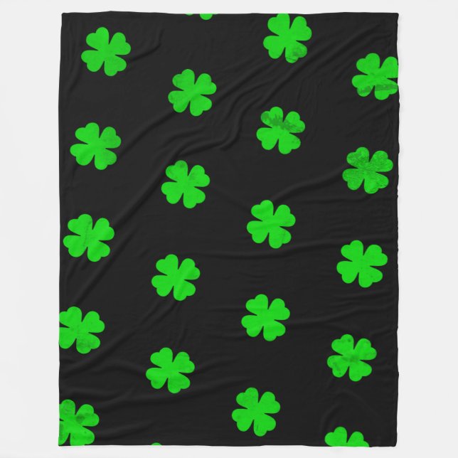 Velo Cobertor de Fleece com Trevos da Sorte Verdes (Frente)