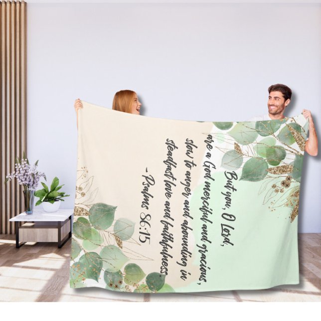 Velo Cobertor de Fleece com Versículo Bíblico e Verdura (Criador carregado)