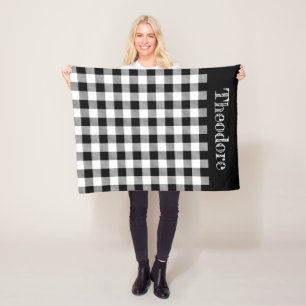 Velo Cobertor de Fleece com Xadrez Preto e Branco Monog