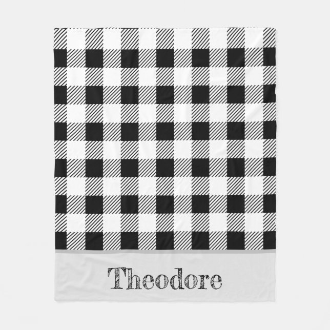 Velo Cobertor de Fleece com Xadrez Preto e Branco Monog (Frente)