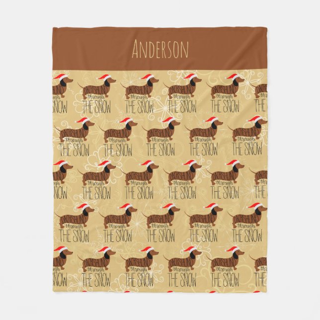 Velo Cobertor de Fleece Dachshund Através da Neve (Frente)