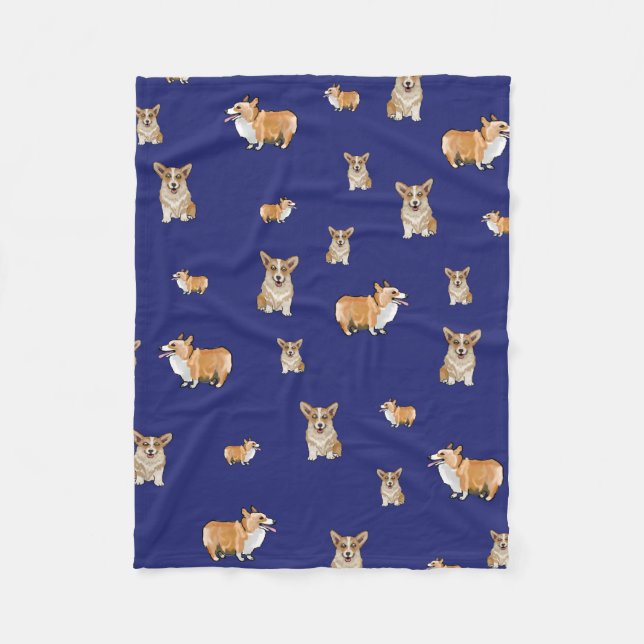 Velo Cobertor de Fleece de Cachorro Corgi Azul Naval (Frente)