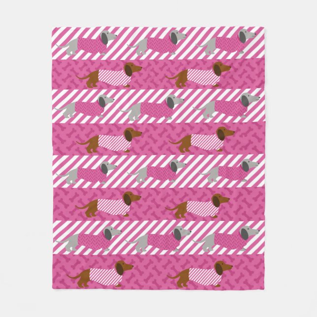 Velo Cobertor de Fleece de Dachshund Rosa e Branco para (Frente)