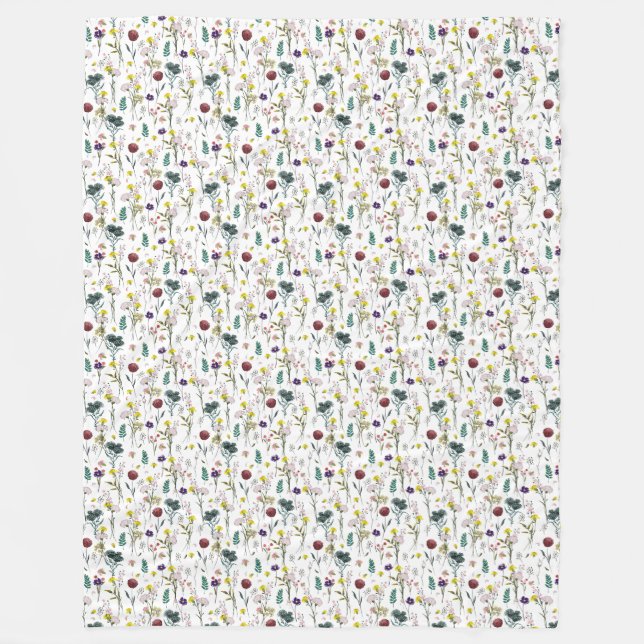 Velo Cobertor de Fleece de Flores Silvestres Vibrantes (Frente)