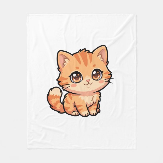Velo Cobertor de Fleece de Gatinho Malhado Laranja Fofo (Frente)