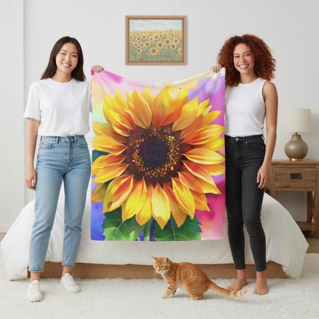 Velo Cobertor de Fleece de Girassol para Lar Moderno Vi (Vibrant sunflower blanket!)