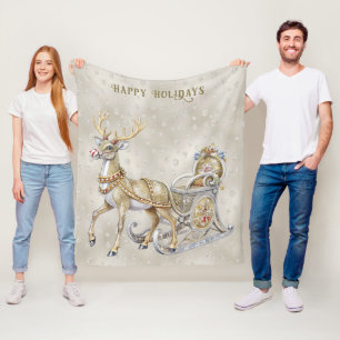 Velo Cobertor de Fleece de Natal com Trenó de Renas