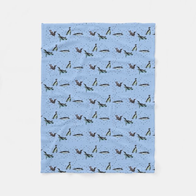 Velo Cobertor de Fleece de Pinguins Borbulhantes (Azul  (Frente)