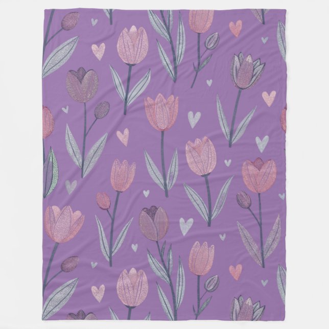Velo Cobertor de Fleece de Tulipa Roxa Suave (Grande) (Frente)